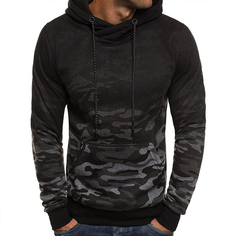 

Men Fashion Camouflage Gradient with Cap Hoodie Casual Sweatershirts, Ash gray