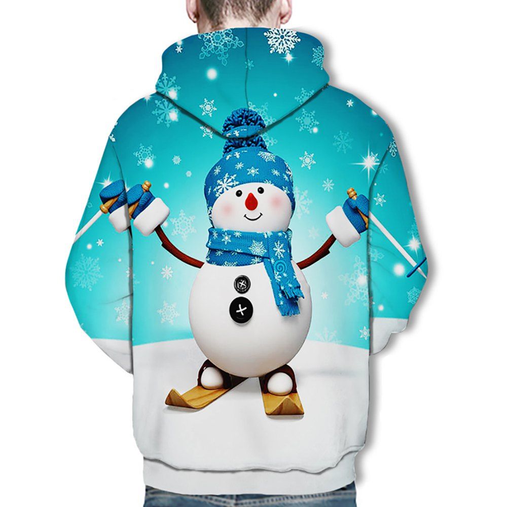 

3D Winter Sports Christmas Snow Doll Print Mens Hoodie, Multi-b