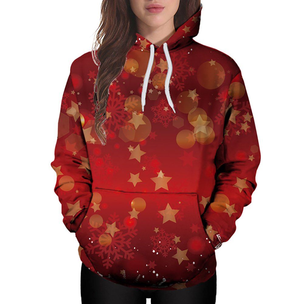 

3D Winter Sports Fashion Christmas Snowflake Print Ladies Hoodie, Multi-b