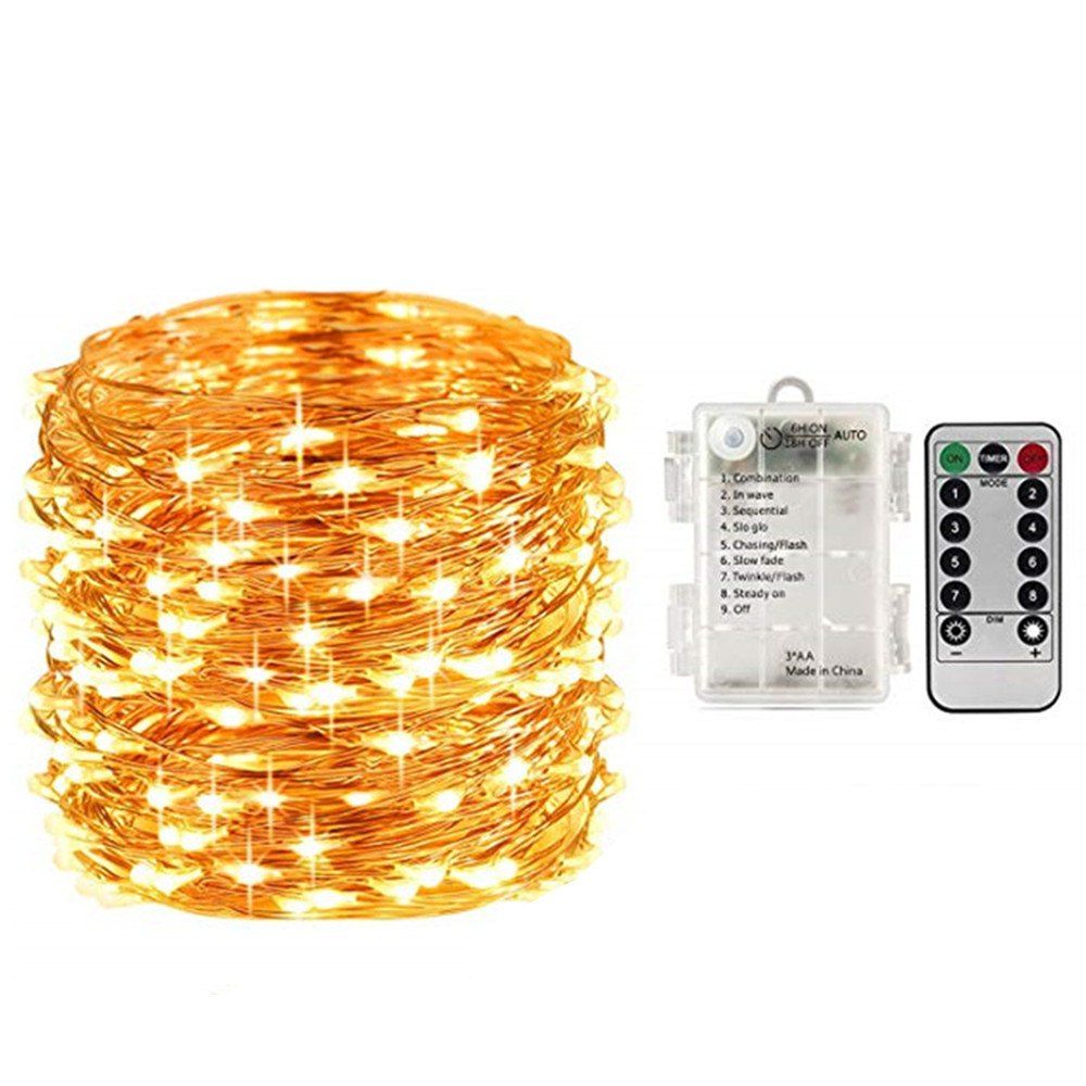 

2Pack Fairy Lights String Battery Waterproof Remote Control 100 LED 32.8 Ft /10M, Gold