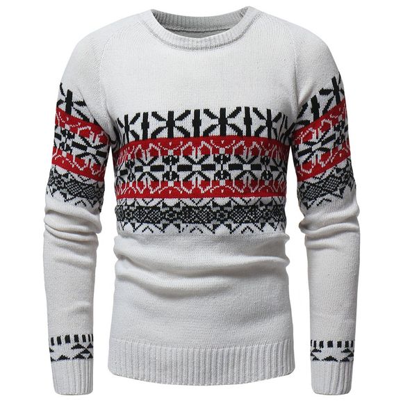 Pull en tricot décontracté pour hommes, col rond et contraste style Jacquard - Blanc XL
