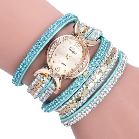 Femmes paillettes loisirs mode table diamants montre bracelet montre à quartz - Bleu clair 