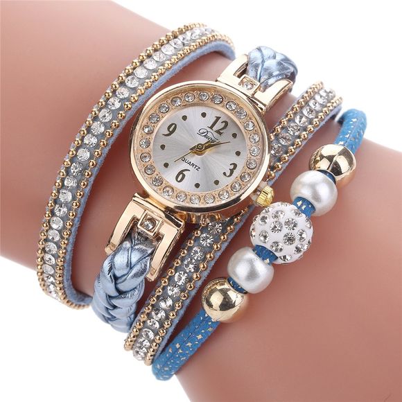 Mode Femmes Tricot Twist Quartz Montre Bracelet Montre Diamants - Bleu Cristal 