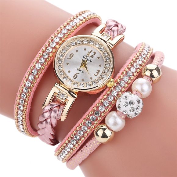 Mode Femmes Tricot Twist Quartz Montre Bracelet Montre Diamants - Rose 