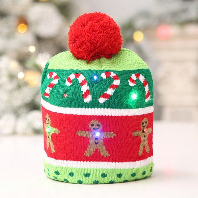 

New Knitted LED Light Cap Christmas Tree Snowman Adult Child Hat, Multi-b
