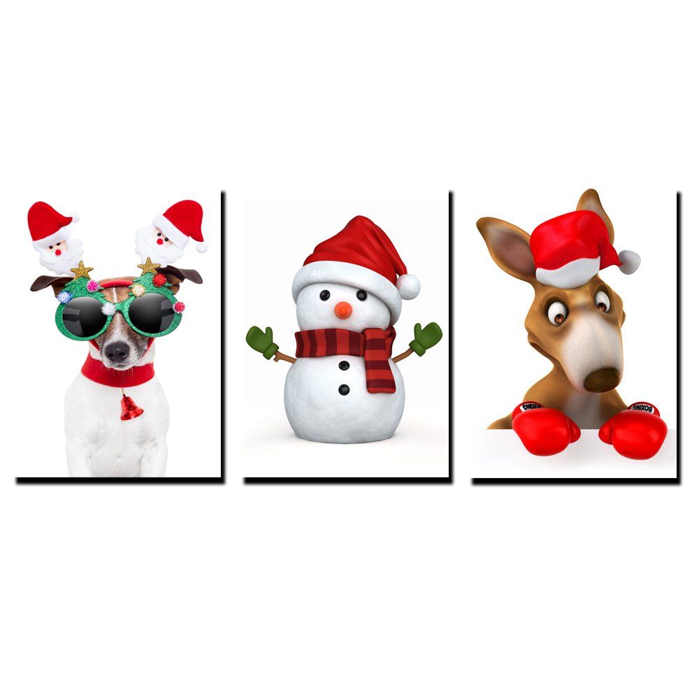 

YISHIYUAN 3 Pcs HD Inkjet Paints Christmas Dog Snowman Decorative Painting, Multi