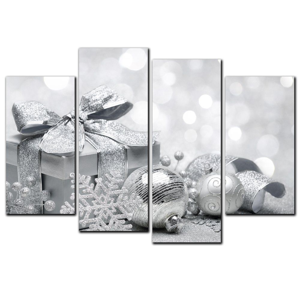 

YISHIYUAN 4 Pcs HD Inkjet Paints Christmas Gift Box Ornament Decorative Painting, Multi