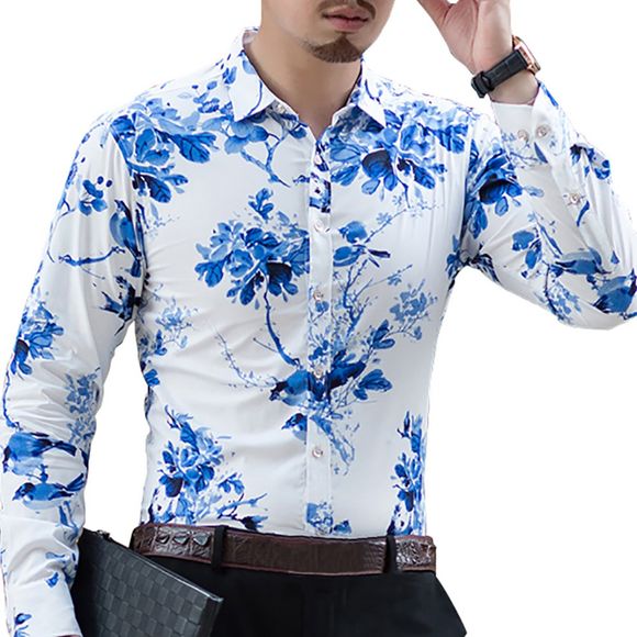 Chemise Casual à manches longues pour hommes - Blanc 7XL