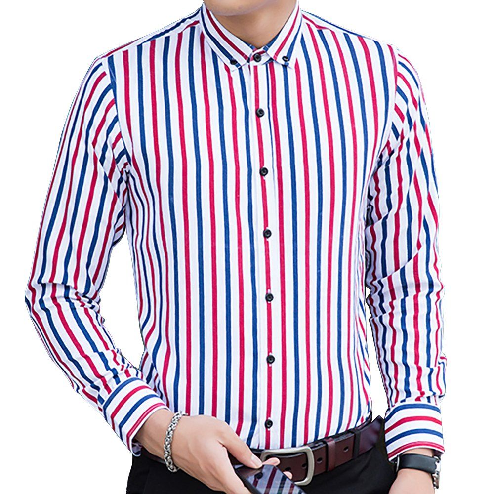 [41% OFF] 2019 Men's Casual Red And Blue Striped Long Sleeve Shirt In ...