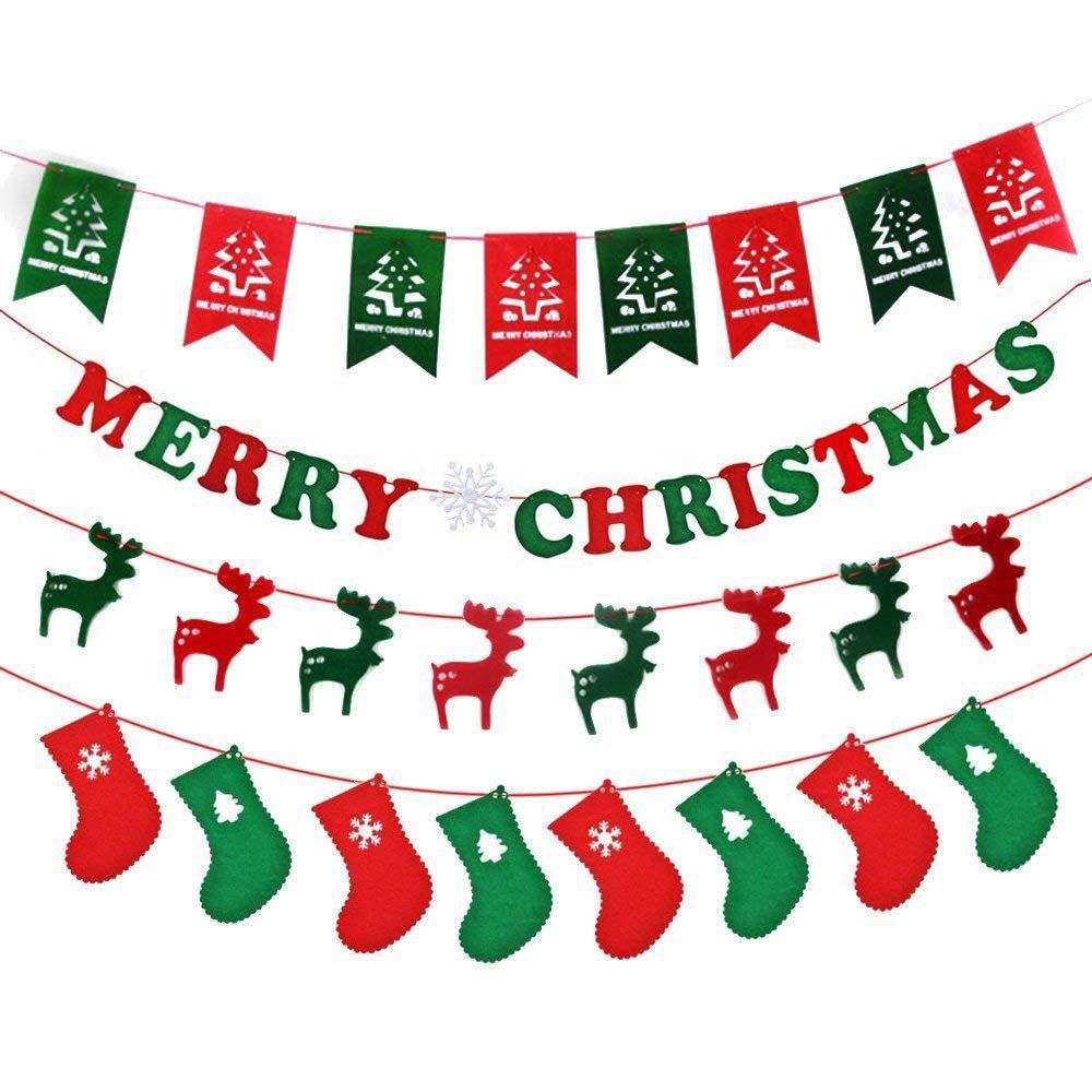 

4Pcs Merry Christmas Fabric Hanging Bunting Banner Flag Sign Christmas Party, Multi