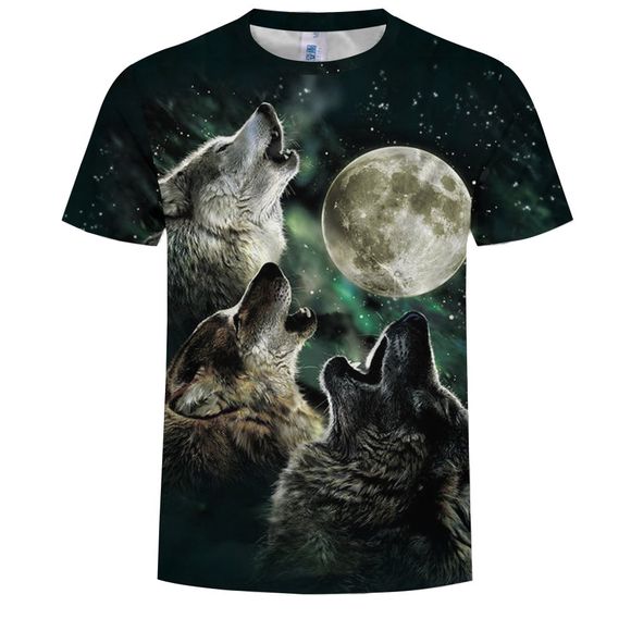 3D Digital Printing Fashion Wolf Men's Short-Sleeved Round Neck T-shirt - multicolor D XL