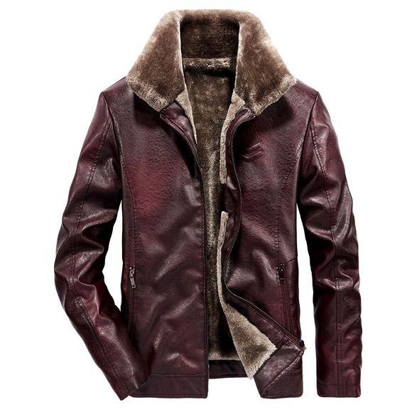 Veste en cuir pour hommes d'hiver de moto - Rouge Vineux 4XL