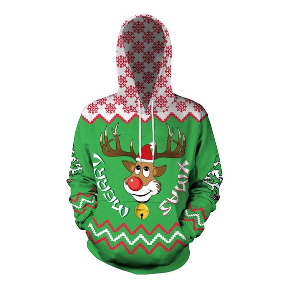 Sweat à capuche 3D décontracté pour homme Sweat à capuche Noël Santa Elk - Vert Trèfle M