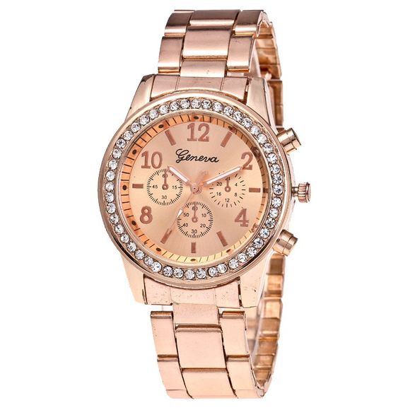 Montre de luxe pour femme avec chronographe à faux quartz et cristaux de luxe - Or de Rose 