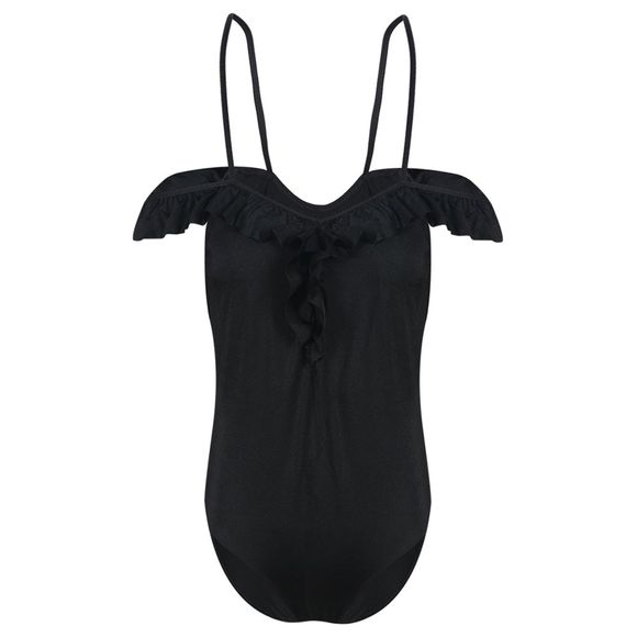 MISSOMO Maillot de bain une pièce à volants plissé à la mode sexy - Noir Profond XL