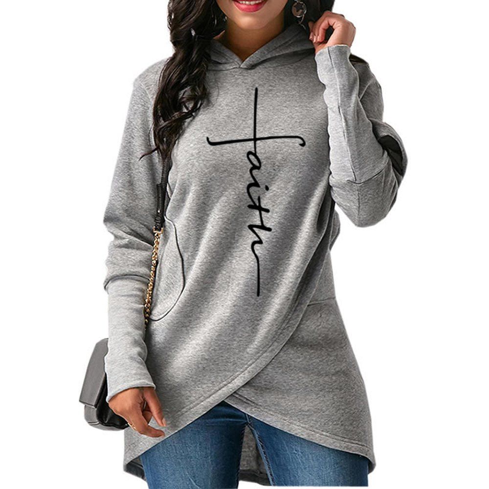 2018 New Fashion Faith Print Kawaii Sweatshirt Femmes Sweatshirts Hoodies  Women