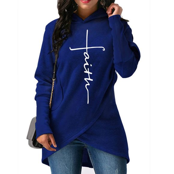 2018 Nouvelle Mode Faith Imprimer Kawaii Sweat Femmes Sweats Sweats À Capuche Femmes - Bleu Cobalt XL