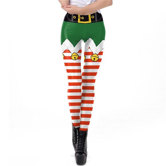 Costume De Noël À Rayures Motif Décoration Femme Sport Leggings - Vert Oignon XL