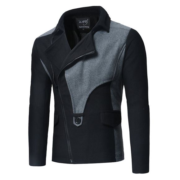 Trench-coat court double face à piqûre contrastante en couleur contrastante pour hommes - Noir XL