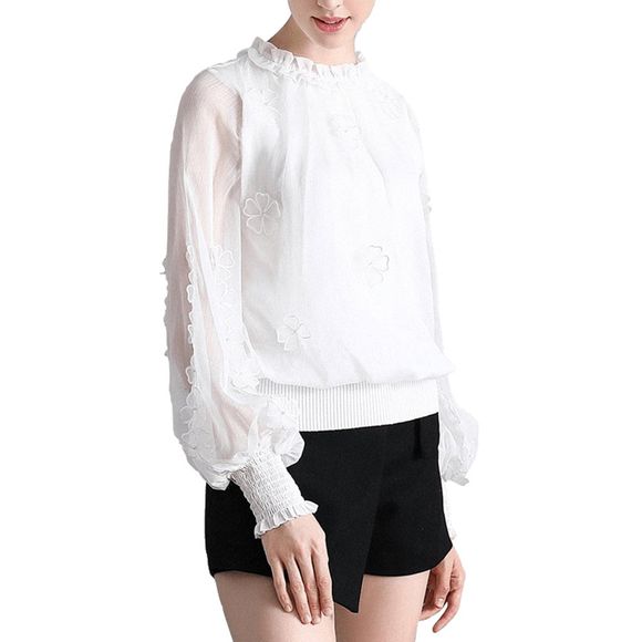 Pull tricoté de couleur unie fleur tridimensionnelle - Blanc M