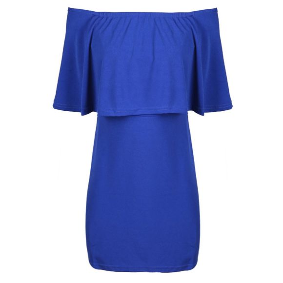 Sexy Word Collar de femmes HAODUOYI épaule Slim minceur robe hanche Bleu - Bleu 2XL