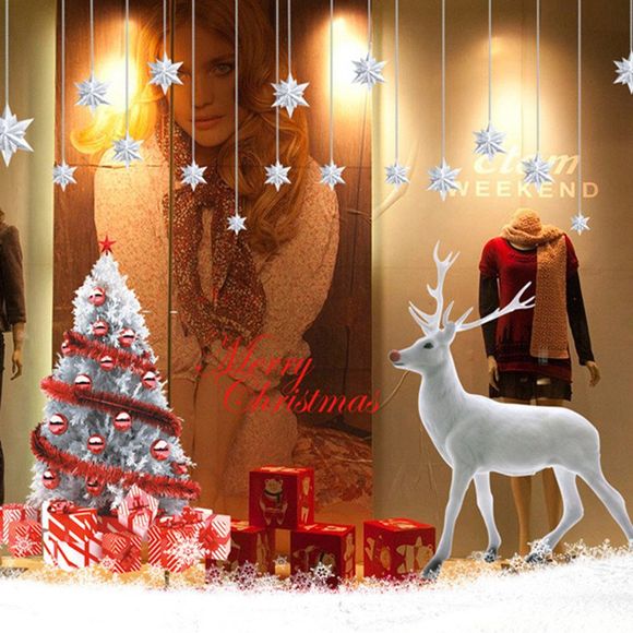 Arbre de Noël Flocons de neige blancs Elk Stickers muraux romantiques Vitrine Chambre B - multicolor A REGULAR