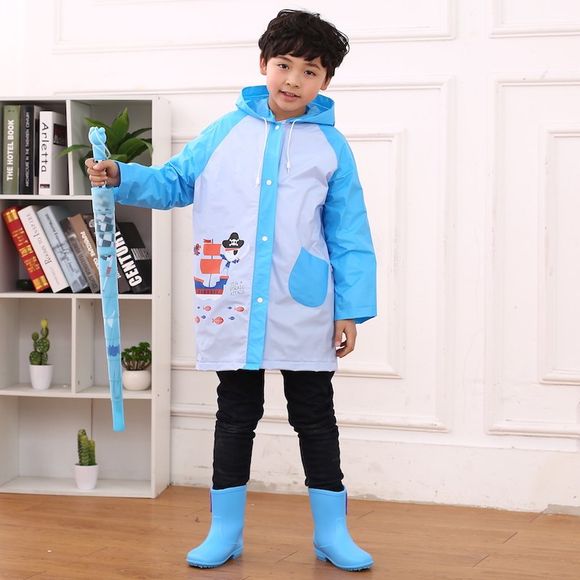 Bande de pluie transparente pour enfants en PVC de coupe imprimée dessin animé pour garçons et filles - Bleu Ciel XL