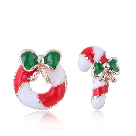 Boucles d'oreilles mismatch de guirlande de bonbons de Noël sucrés de style européen - Rouge 1 PAIR