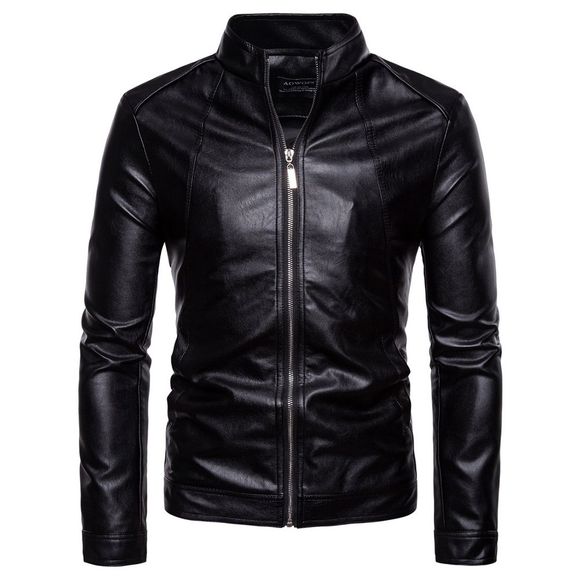 Automne nouvelle veste en cuir PU - Noir 3XL