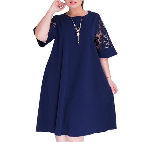 Robes d'été grande taille 2018 Plus Size femme robe au genou - Bleu profond XL