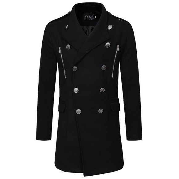 2018 occasionnel mince long manteau de laine trench double revers double boutonnage hommes - Noir XL