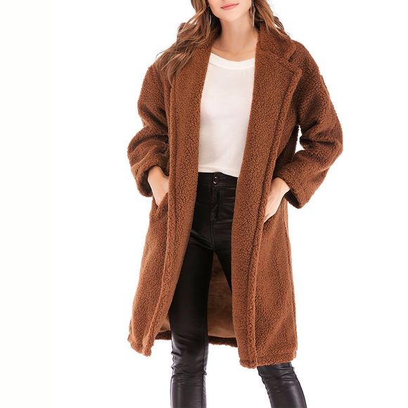 Cardigan à manches longues en laine New Lamb 2018 pour femme - Brun L