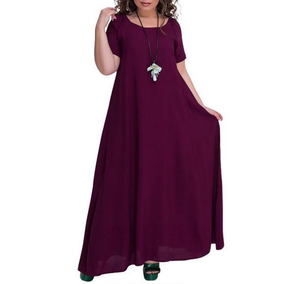 Nouveau Plus Size Dress Robe longue et solide pour les femmes été 2018 grande taille - Rouge Vineux 4XL