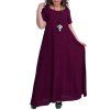 Nouveau Plus Size Dress Robe longue et solide pour les femmes été 2018 grande taille - Rouge Vineux 6XL