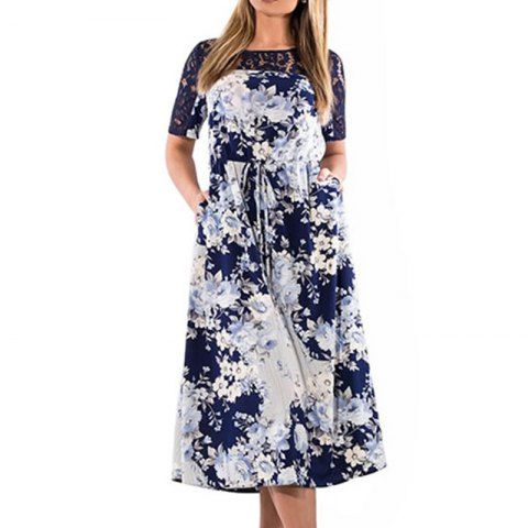 2018 Grande Taille Rose Fleur Imprimer Longue Robe Maxi Automne Hiver Femelle