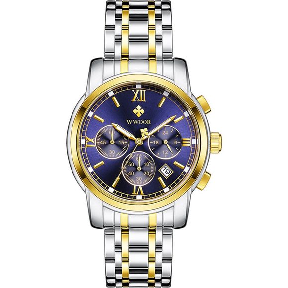 WWOOR - Montre de luxe en acier inoxydable de grande qualité avec chronographe professionnel - Bleu 
