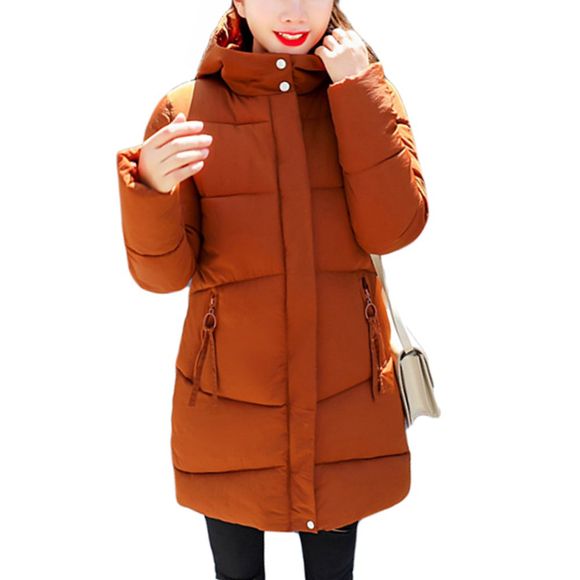 Manteau en coton mince à grande veste à capuche pour femme - Orange vif 2XL