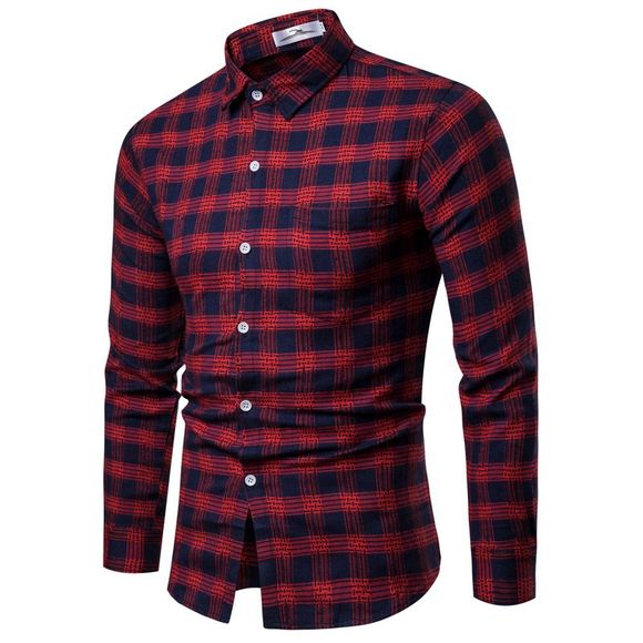 Chemise à carreaux mince à manches longues pour hommes de la mode automne-hiver 2018 - Rouge 2XL