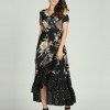 SBetro Robe à fleurs Big Swing Maxi Dress Plage Mode décontractée - Noir 1XL