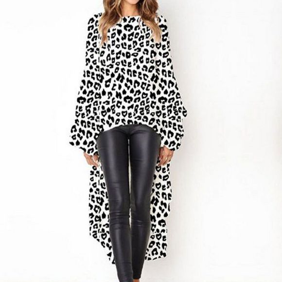 Nouvelle robe irrégulière à manches longues et imprimé léopard - Blanc XL