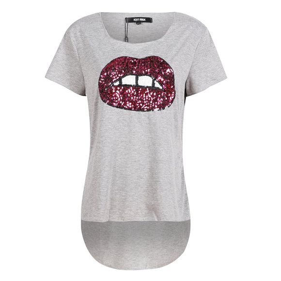 KISSMILK T-shirt slim à paillettes pour femme Gris - Gris Clair XL