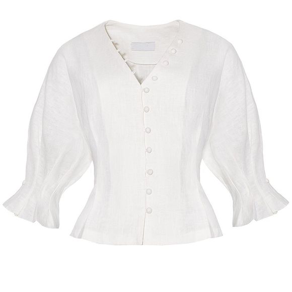 HAODUOYI Chemise à boutons décorée pour femmes, blanc - Blanc 2XL