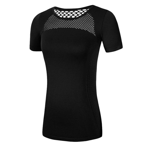 T-shirt à manches longues pour femmes, couleur unie, haut respirant en mesh - Noir S