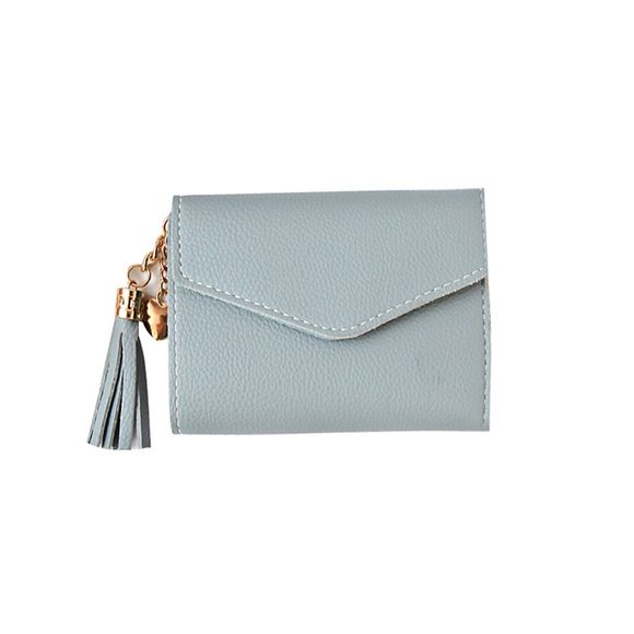 Portefeuille court pour femme en PU avec un sac à cartes à pampilles de couleur unie Pochette - Bleu REGULAR