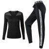 Ensemble de vêtements de sport pour femmes, 2 pièces, manches longues, respirant, pantalon à blocs de couleurs - Noir XL