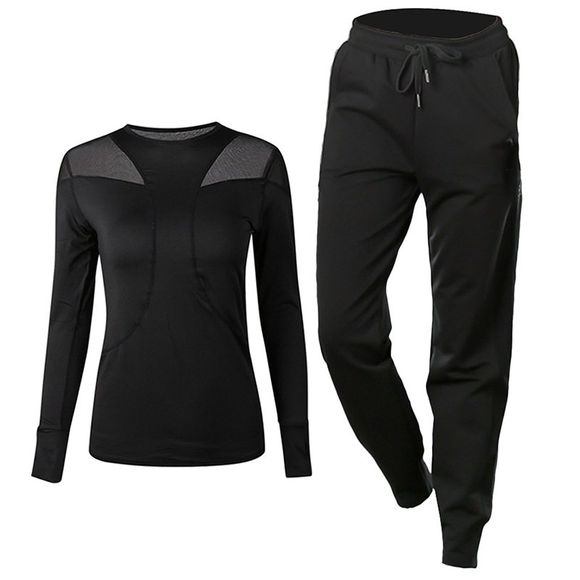 Ensemble de vêtements de sport pour femmes, 2 pièces, manches longues, respirant et confortable - Noir L