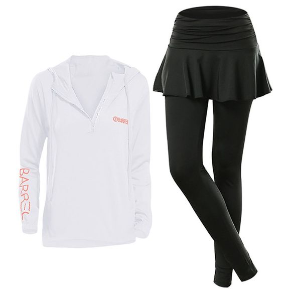Vêtements de sport pour femmes Set Lettre imprimée jupe à capuche en patchwork Top - Blanc S