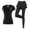 2 pièces de yoga pour femmes vêtements respirant t-shirt patchwork leggings - Noir XL