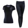 2 pcs vêtements de sport pour femmes respirant o cou t-shirt patchwork leggings ensemble - Noir L