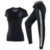 2 pcs vêtements de sport pour femmes, plus la taille respirant t-shirt à rayures pantalon ensemble - Noir M